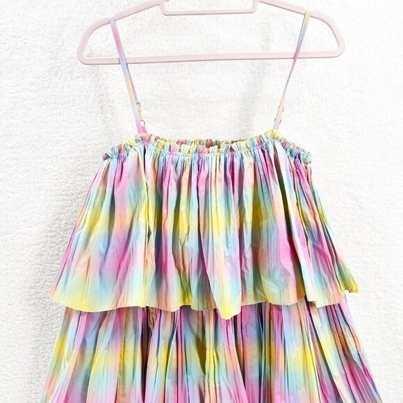 Anthropologie Beatrice B Rainbow Tiered Dress Pleated Square Neck Size M NWT - Picture 2 of 12
